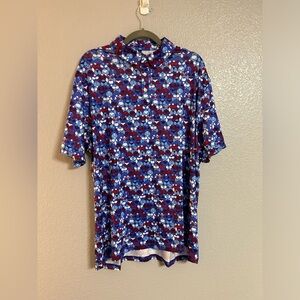 men's blue red white mosaic pattern graphic golf polo shirt size  XL